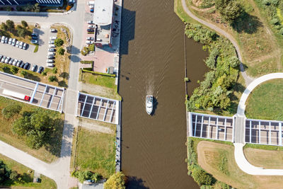 Aerial from houkesloot aquaduct near sneek in friesland the netherlands