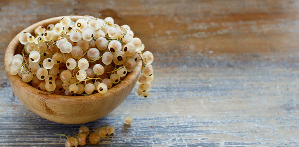 High angle view of mushrooms in bowl on table