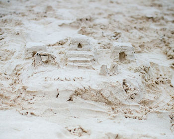 High angle view of footprints on sand