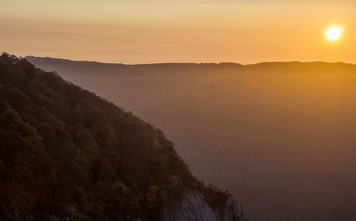 Scenic view of mountains against sky during sunset