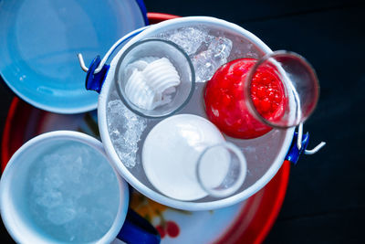 High angle view of drink on table