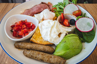High angle view of food in plate on table