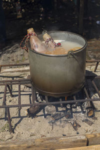 High angle view of crab on barbecue grill