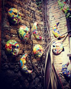 Close-up of multi colored umbrellas
