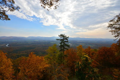 Scenic view of green landscape against cloudy sky