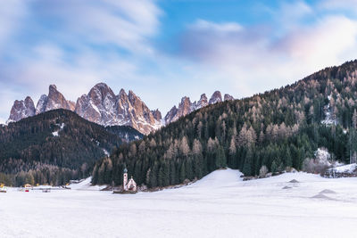 Scenic view of snow covered mountains against sky