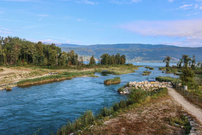 Scenic view of lake against sky