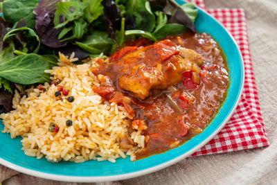 High angle view of meal served in plate