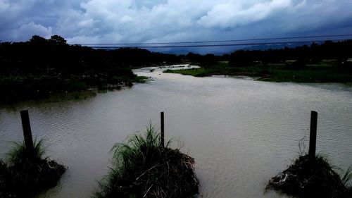 High angle view of lake against sky