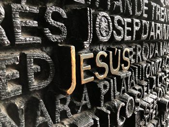 Close-up of text on metal