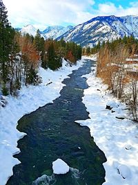 Scenic view of lake against sky during winter