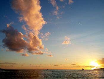 Scenic view of sea against sky during sunset