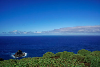 Scenic view of sea against blue sky