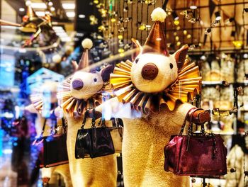 Close-up of stuffed toy hanging at store