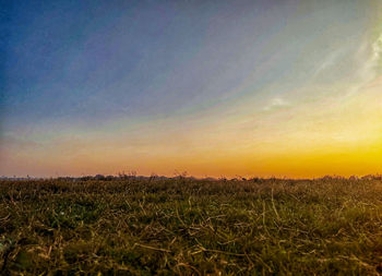 Scenic view of field against sky during sunset