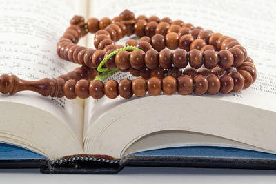 High angle view of book on table