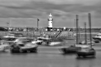 View of sea against buildings