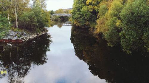 Reflection of trees in lake against sky