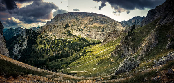 Panoramic view of landscape and mountains against sky