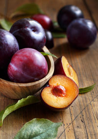 High angle view of fruits in bowl on table