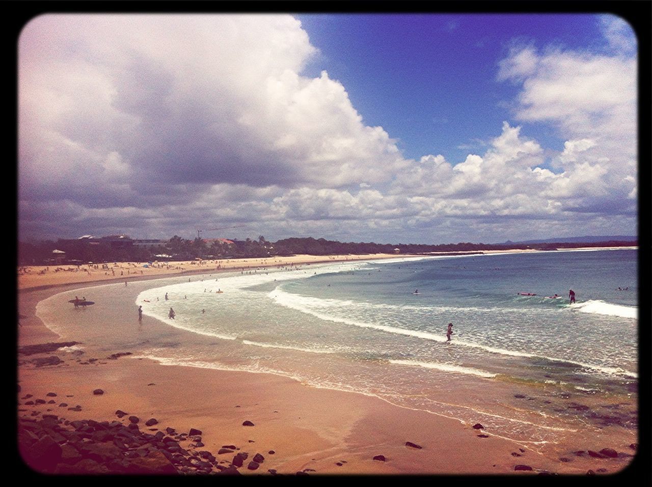 beach, sand, sea, shore, sky, water, transfer print, auto post production filter, cloud - sky, tranquil scene, horizon over water, scenics, coastline, tranquility, beauty in nature, incidental people, nature, cloud, cloudy, outdoors