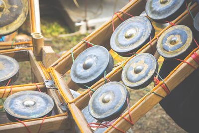 High angle view of musical instruments