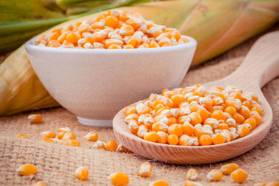 Close-up of corn kernels in bowl