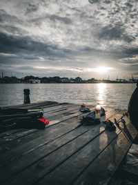 Scenic view of lake against sky during sunset