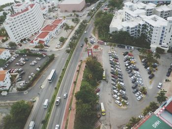 High angle view of cars on street in city