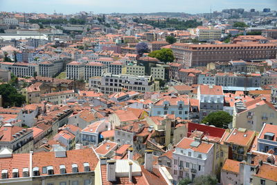 High angle view of buildings in city