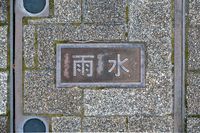 High angle view of text on wall