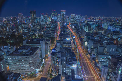 High angle view of illuminated osaka prefecture during night