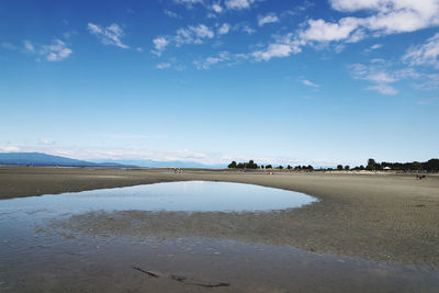 Scenic view of beach against blue sky