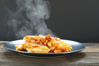 Close-up of food served on table