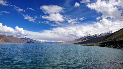 Scenic view of snowcapped mountains against sky