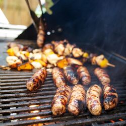 Close-up of meat on barbecue grill