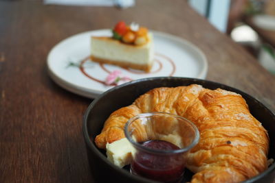 Close-up of food in plate on table