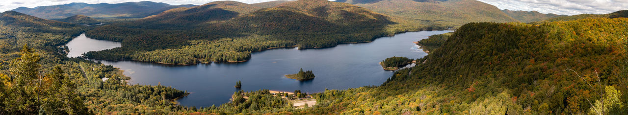 High angle view of lake and mountains