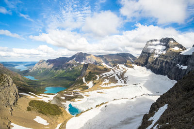 Panoramic view of snowcapped mountains against sky