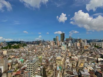 High angle shot of townscape against sky