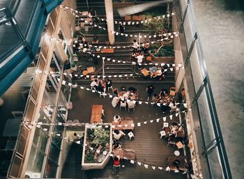 High angle view of people on sitting in restaurant 