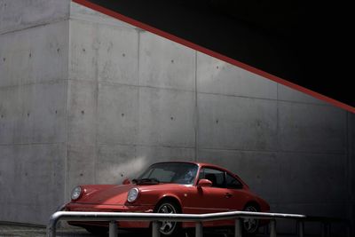 View of red car on wall