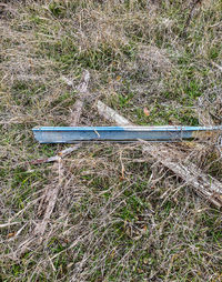 High angle view of text on field