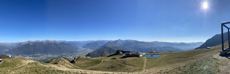 Panoramic view of landscape against blue sky