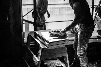 Midsection of man working at construction site