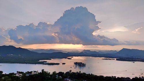 Scenic view of lake against sky during sunset