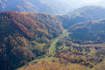 Autumn countryside aerial drone image in transylvania, romania