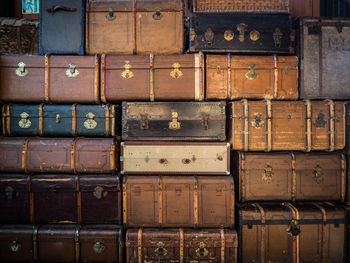 Full frame shot of stacked suitcases