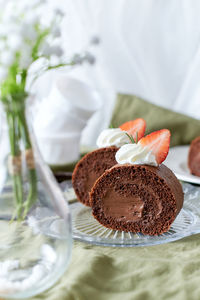 Close-up of chocolate cake on table