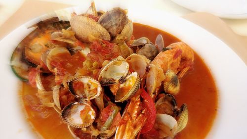 High angle view of seafood in bowl